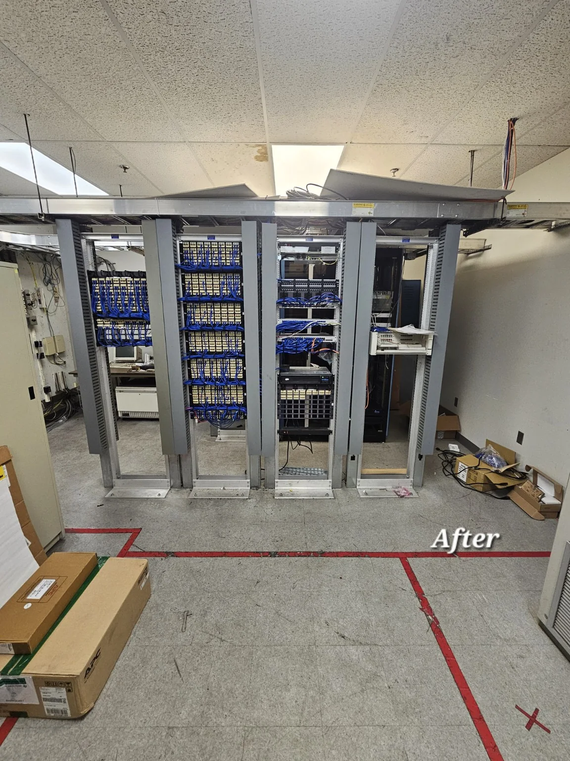 Organized network rack after cleanup